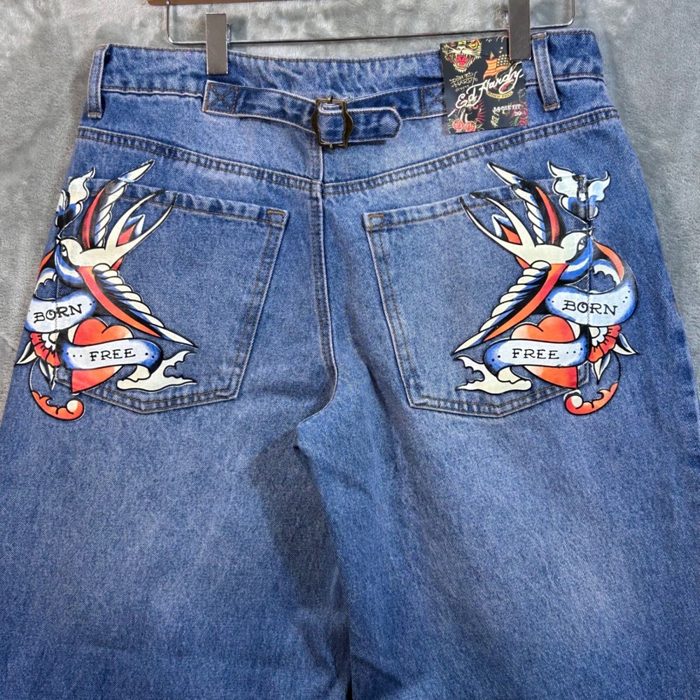 Ed Hardy Born Free Tattoo Jeans‎ 30 Loose Fit Wide Leg Y2K Skater Streetwear NEW